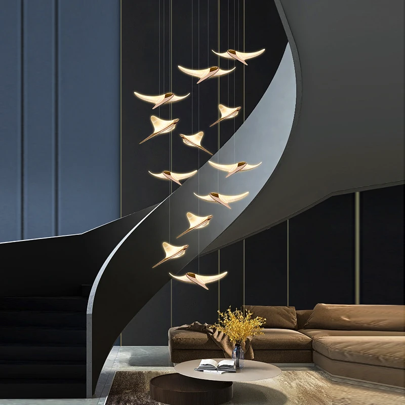 

Seagull Staircase Pendant Lamp Modern Creative Duplex Penthouse Villa Long Pendant Lamp Shopping Mall Lobby Lamp Customization