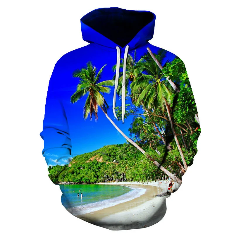 New 3D Printing Beach View Hoodies For Men Natural Landscape Graphic Pullovers Kid Fashion Funny Hawaiian Hooded Sweatshirts Top