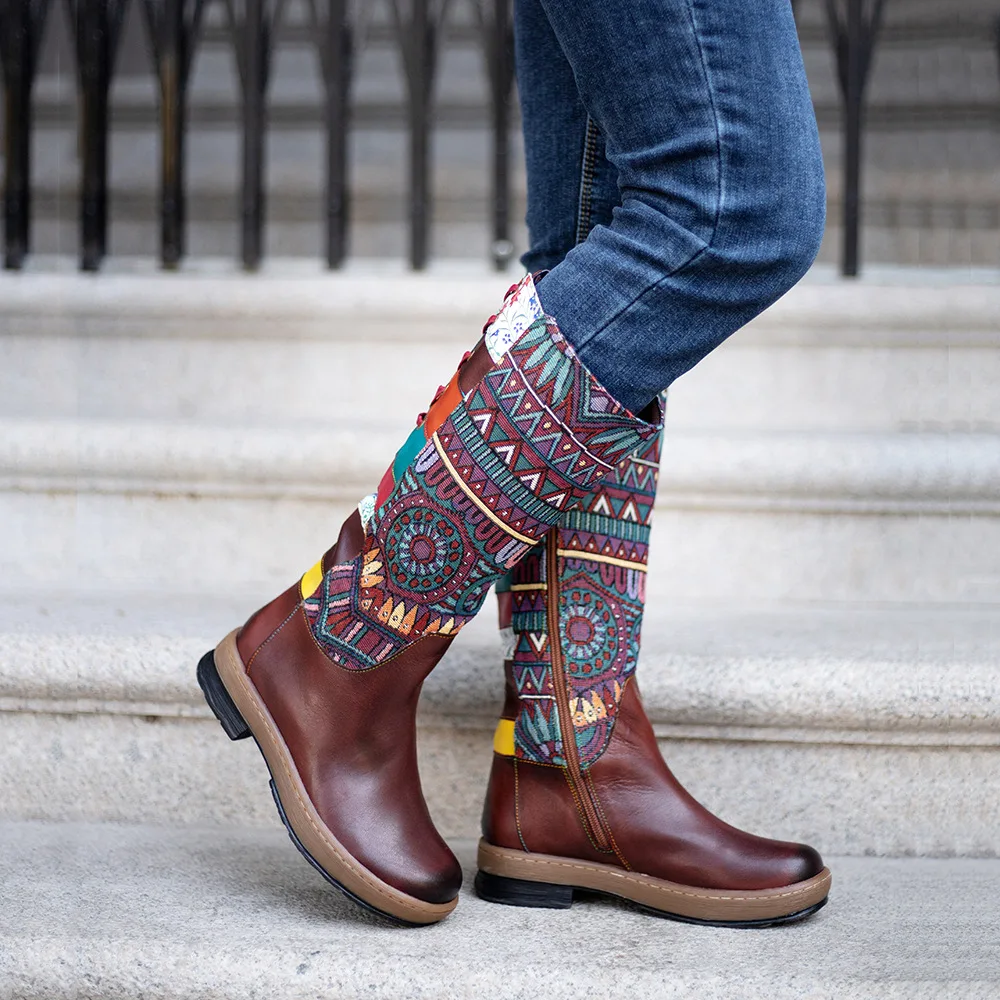 Socofy Raffan Fashion Women\'s Boots Bohemian Style Adjustable Warm Winter Women\'s Boots