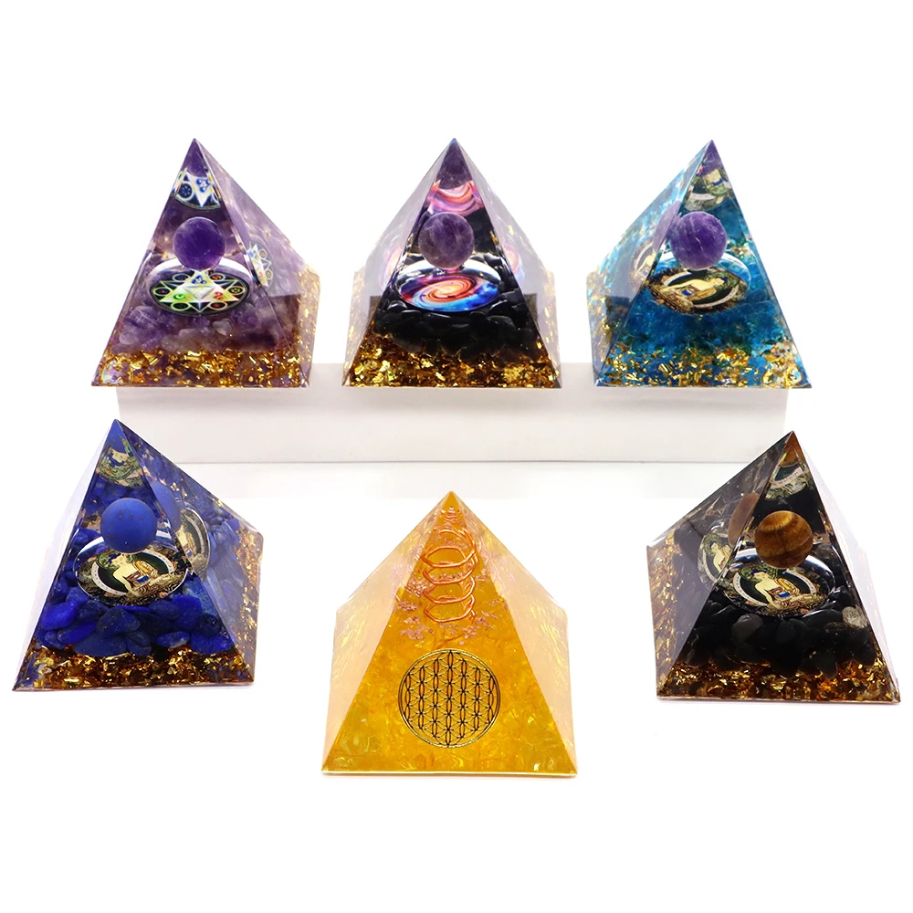 

Natural Crystals Stone Orgone Pyramid Energy Generator Amethyst Reiki Chakra Crafts Meditation Tool Room Decor Christmas Gifts