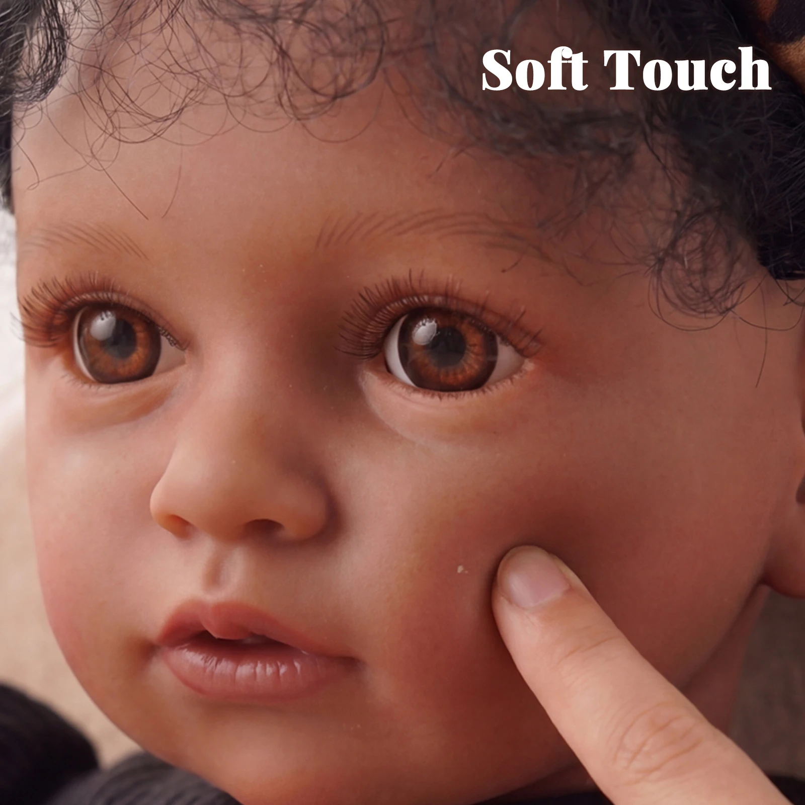 BABESIDE 20 Inch Reborn Baby Doll Black Craft Doll, Hand-Planted Curly Hair, 3D-Painted Skin, Realistic Baby Size Doll, Posable Figure, Weighted Design, Soft Touch Vinyl Baby Doll with Outfits And Gift Set, for Art Collection, Role Play, Gifts view 2