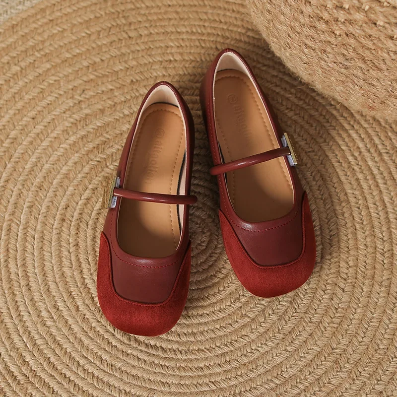 

Red Mary Jane Women's Shoes Spring 2025 round Head Soft Bottom French Style Slip-On Single Shoes Minimalist Pure Color