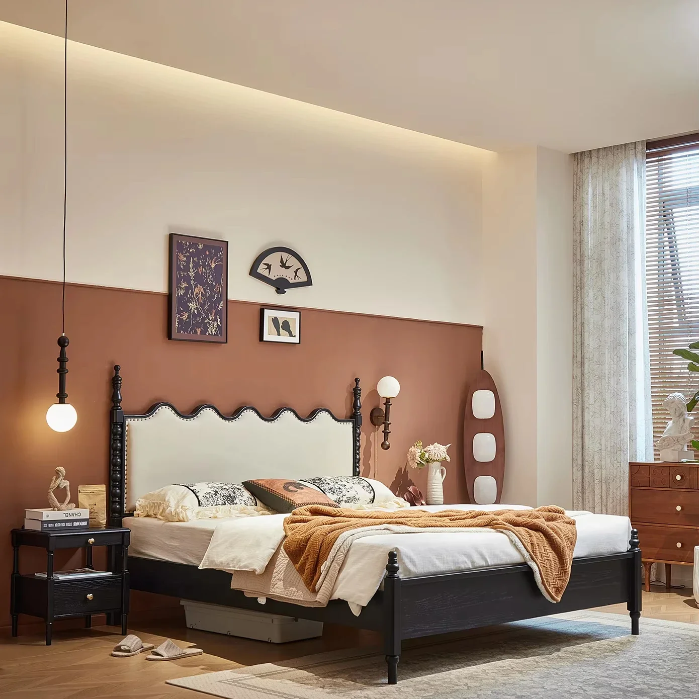 

New Arrival Modern Vintage American 1.8m Solid Oak Wood Double Bed Bedroom Furniture With Soft Package Designed In A Stylish Fas