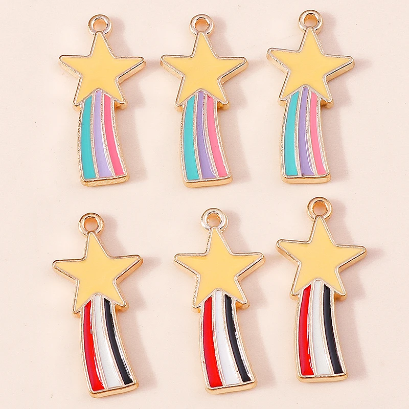 

Leslie 10pcs Gold Color Cute Enamel Lucky Shooting Star Charms Pendant For Handmade Necklace Earrings Jewelry Making Accessories