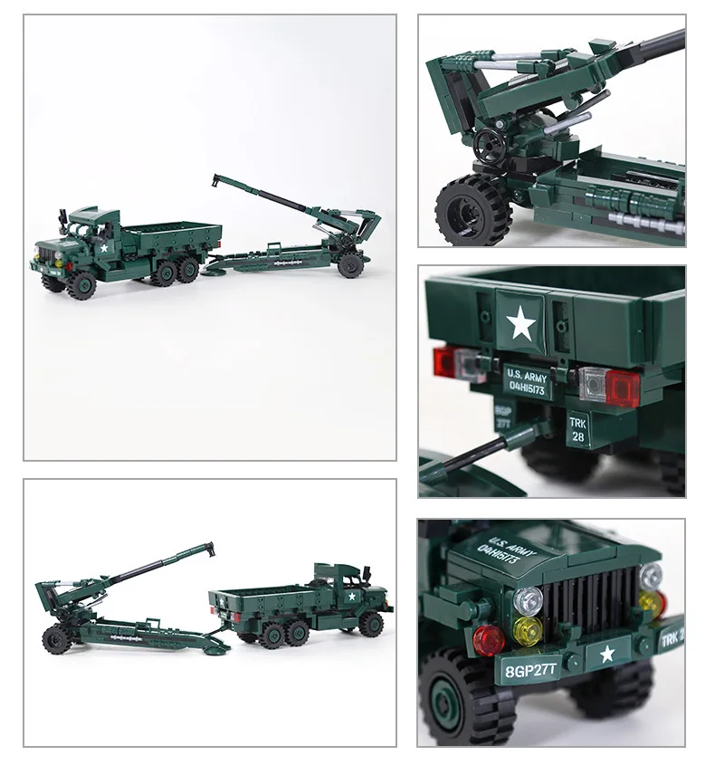 

America Modern Military Jeeps 1976 M198 Howitzers M35A2 Truck Vehicles Building Block Ww2 Construction Brick Toys For Boys Gifts