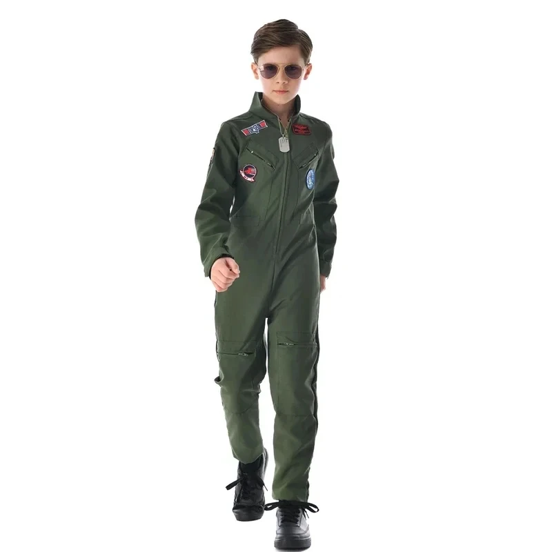 Disfraz de Piloto Militar Retro Eraspooky 2026, Inspirado en la Película Top Gun, para Niños, Uniforme de la Fuerza Aérea Americana, Traje de Vuelo para Niños, Arm OLMH2