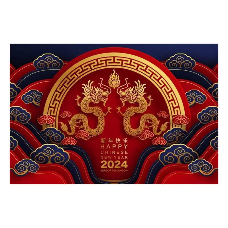 Chinese New Year Dragon Backdrop 2024 Lunar New Year Traditional Banner Polyester Material Party Decoration Banner For Home