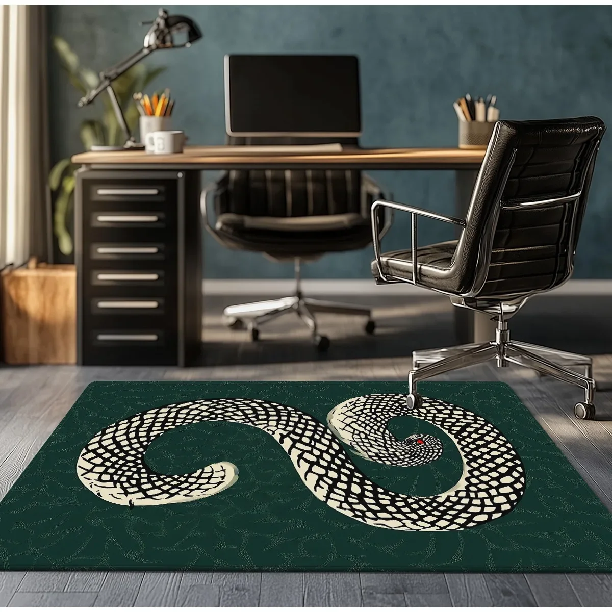 Snake Pattern Crystal Velvet Rug Modern Office Gaming Room Decor Anti Slip Floor Mat Animal Print Carpet for Home Bedroom Living
