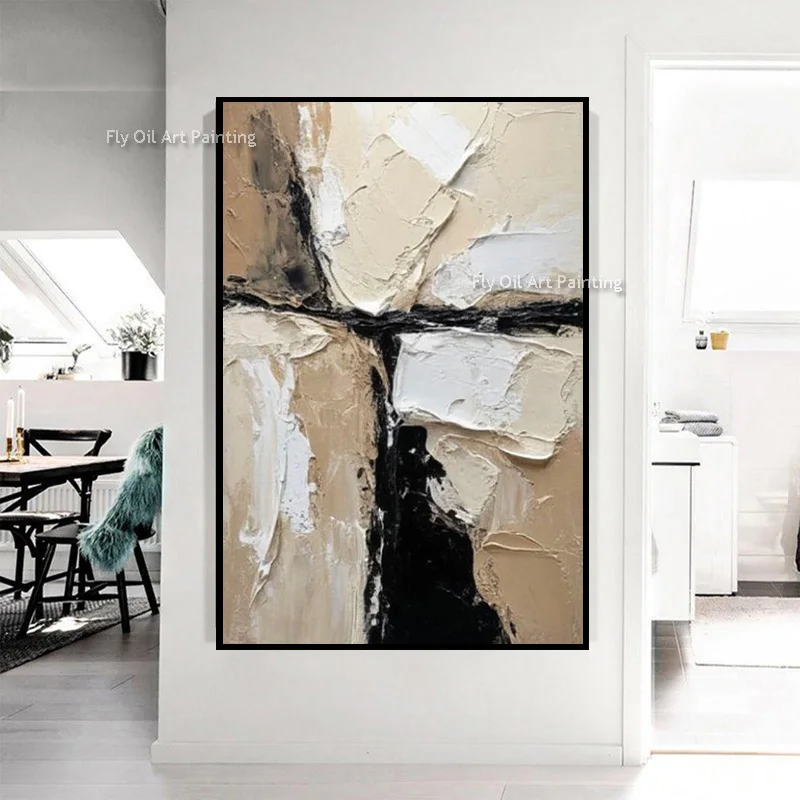 Palette Knife Handmade Neutral Color Block Canvas Art, Raised Textured Abstract Painting, Minimalist Hallway Wall Decoration