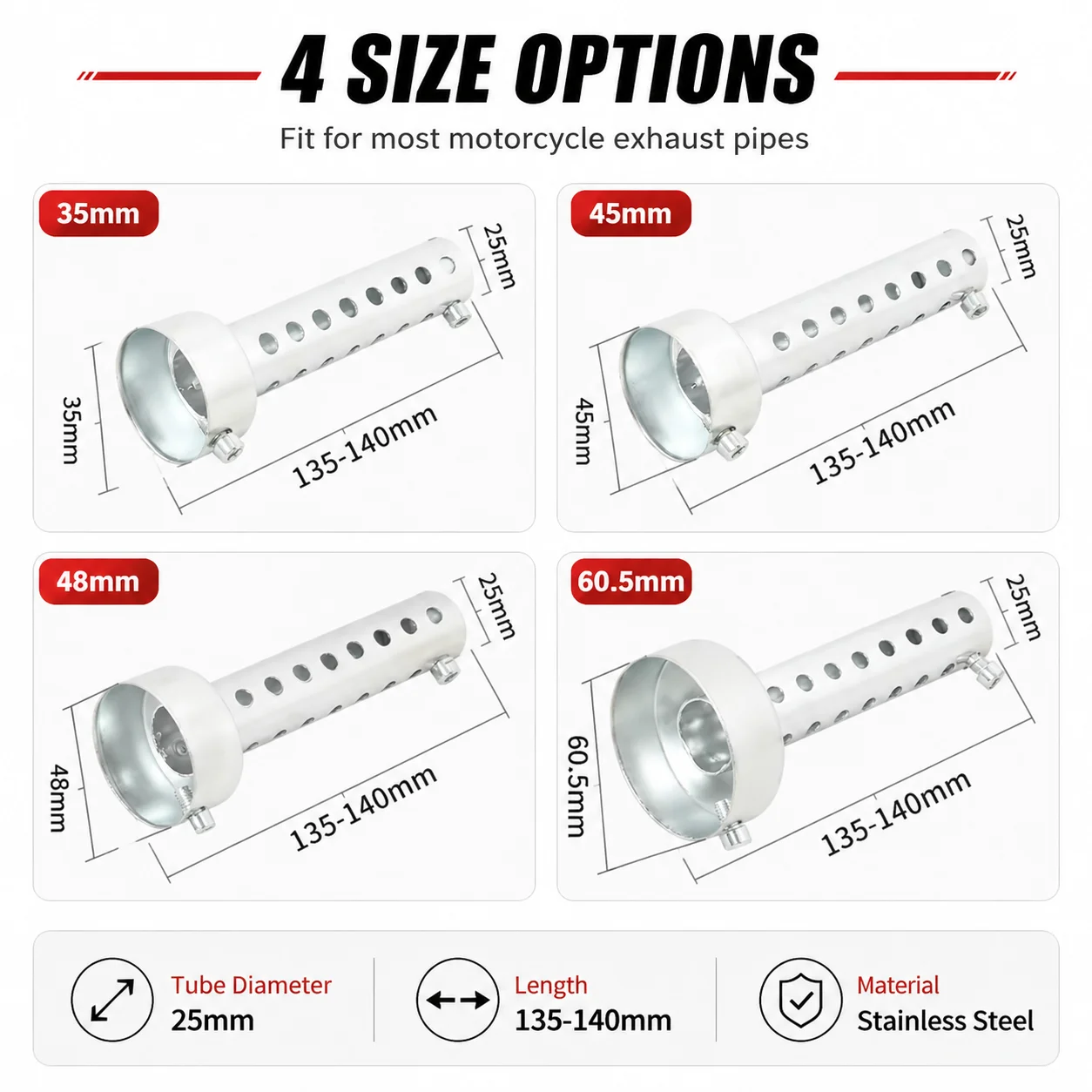 Motorcycle Exhaust Muffler DB Killer Stainless Steel Exhaust Baffle 35mm-60mm Noise Reducer Slip On Modification Parts