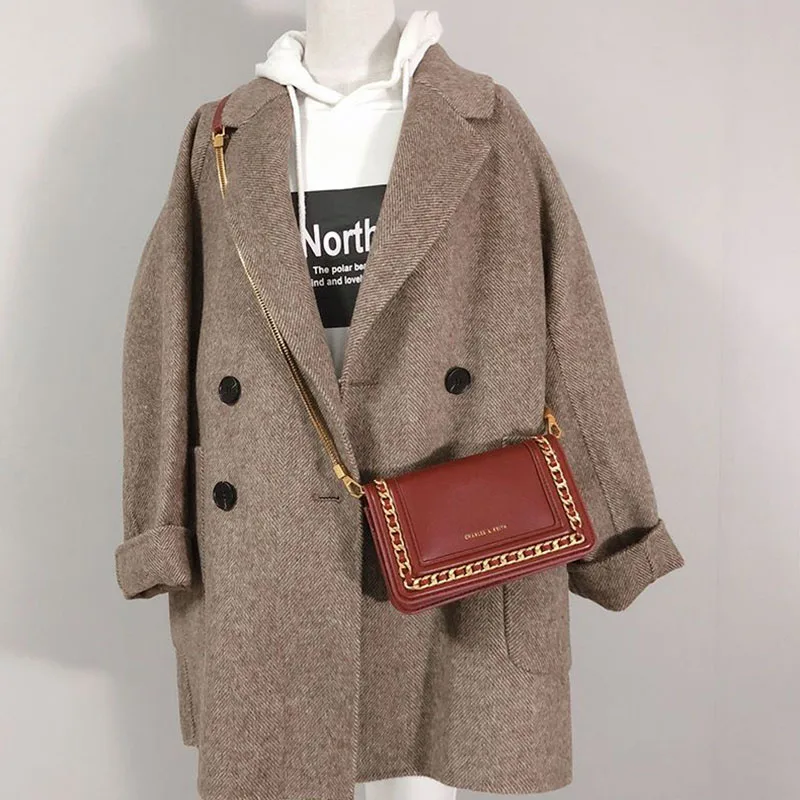 New Women Herringbone Pattern Woolen Jacket Spring Autumn Winter Imitation Cashmere Blazer Female Korean Loose Thick Woolen Coat