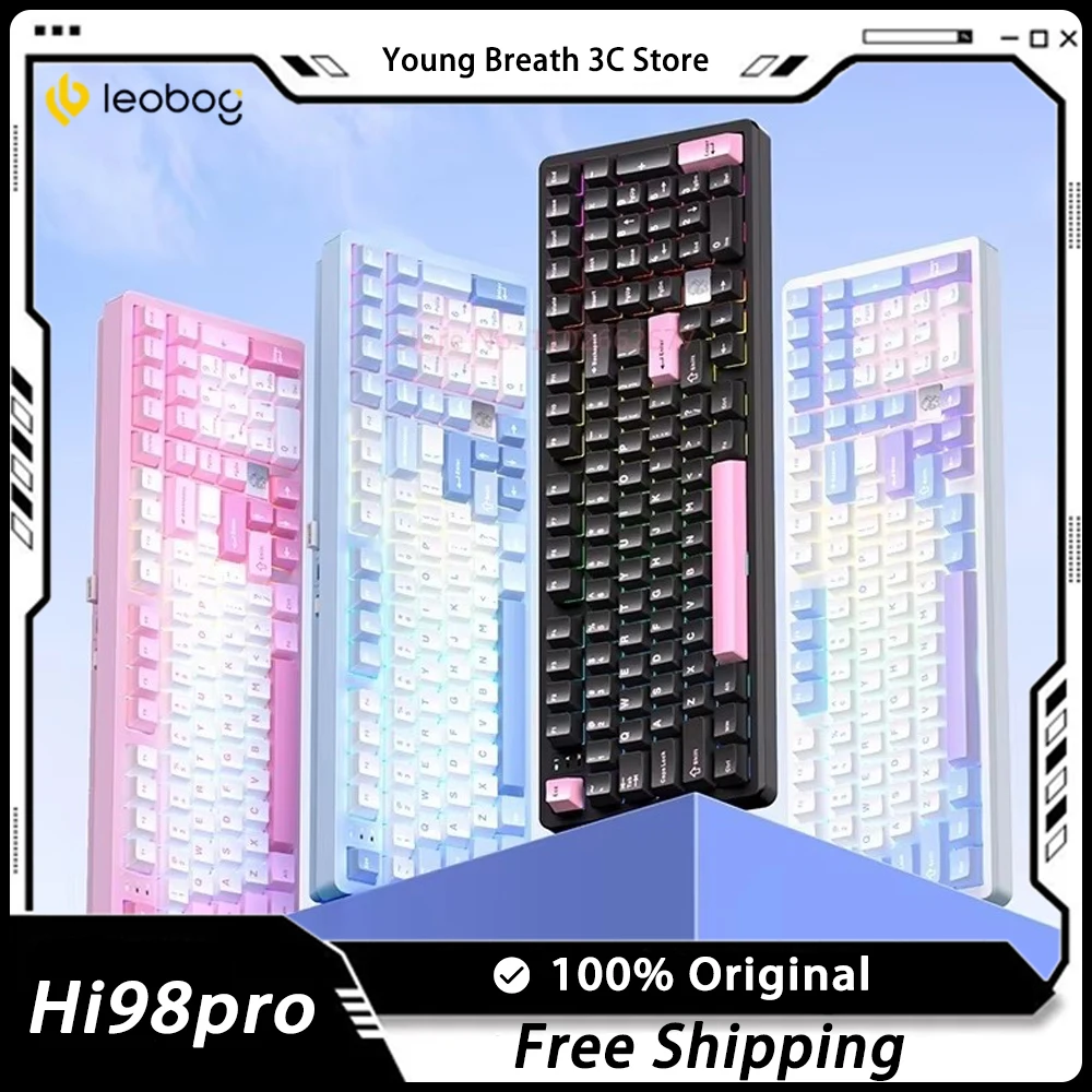 LEOBOG Hi98Pro Mechanical Keyboard Three Mode Aluminum Alloy Hot Swap Wireless Gasket PC Custom Gaming Mechanical Keyboard Gifts