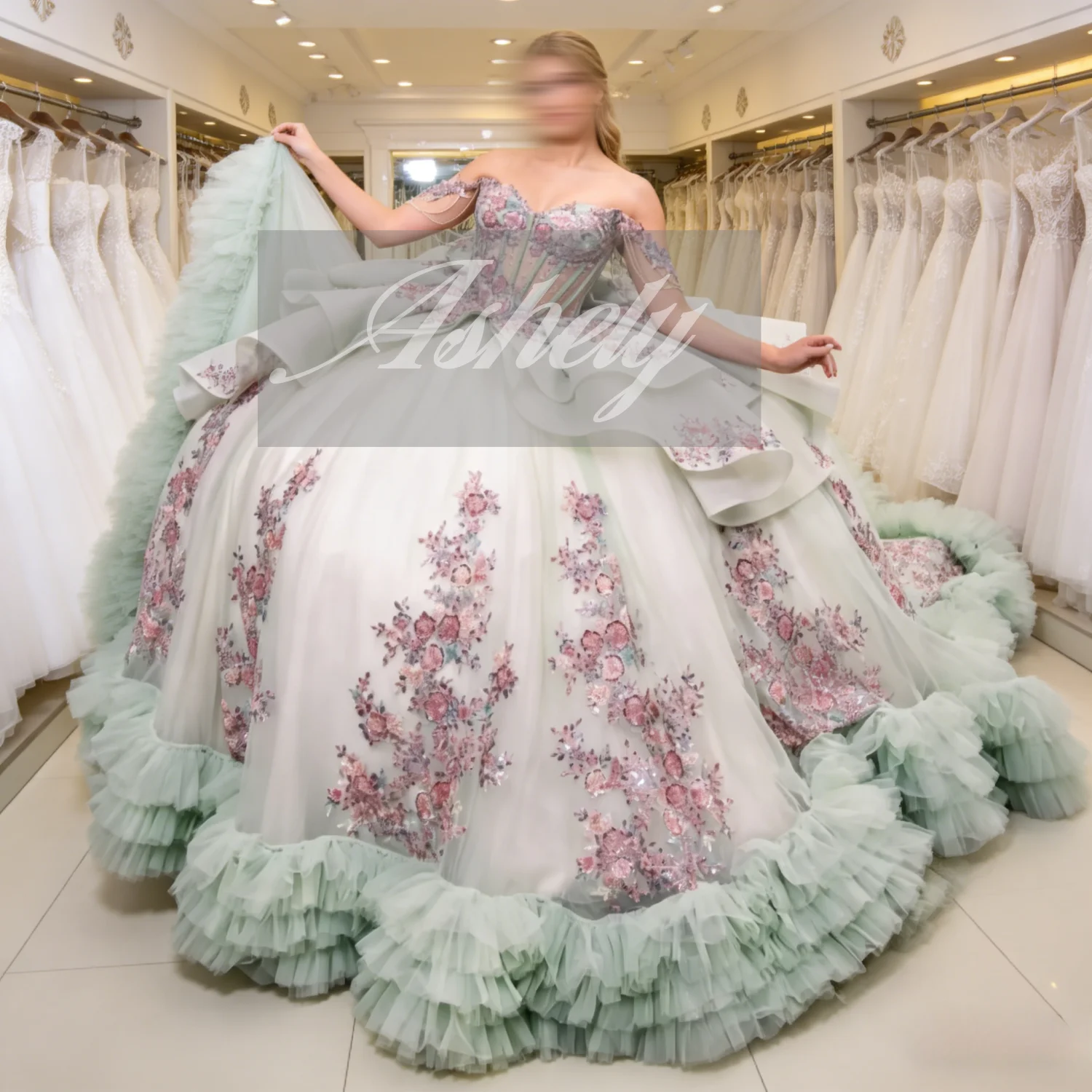 

Luxury Mexico Women Birthday Party Dress Cap Sleeve Sequined Applique Ruffle Edge Prom Occsion Quinceanera 15 16 Robe Customized