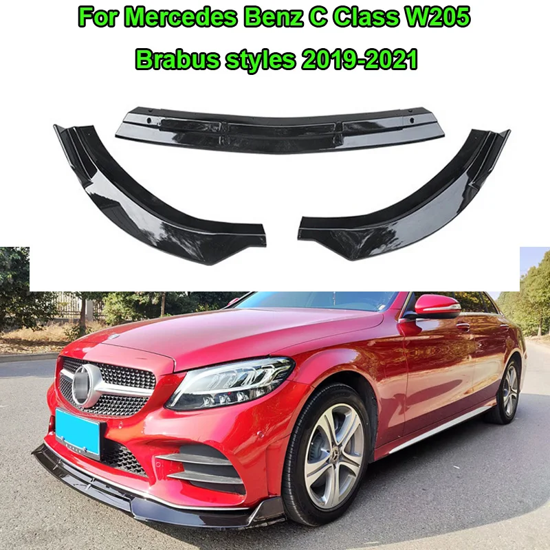 

For Mercedes Benz C Class W205 2019-2021 Front Bumper chin Lip Protector Spoiler Canards Diffuser Body Kit Splitter Brabus Style