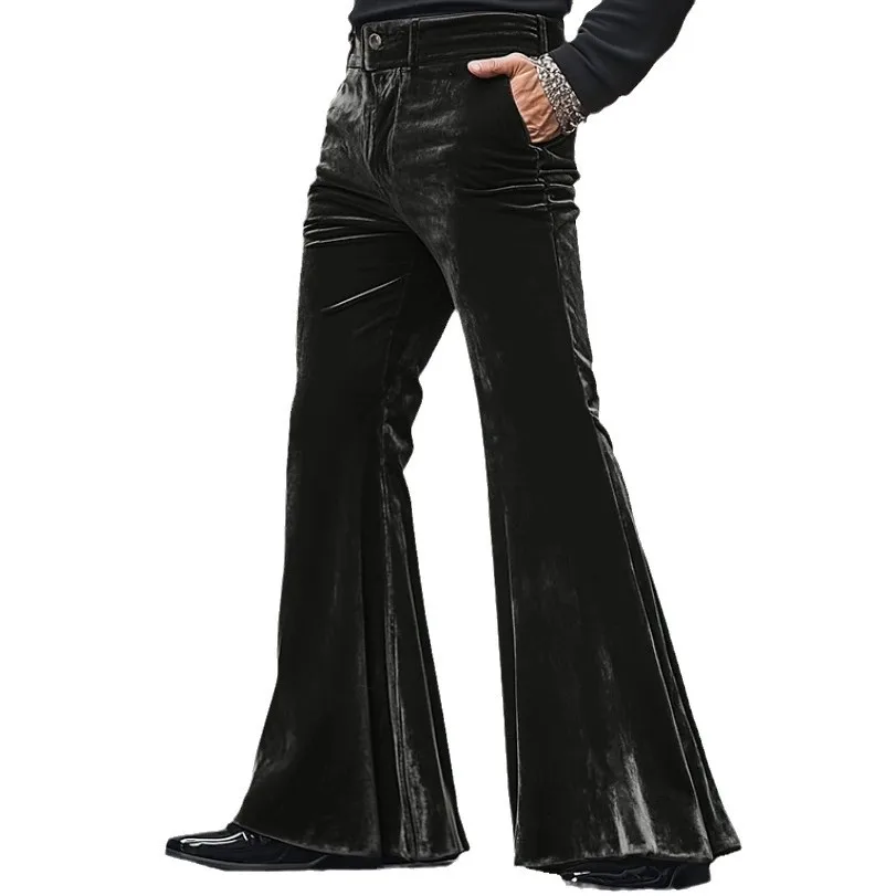 Men's flared trousers. Made of soft velvet, suitable for daily wear, with a fashionable street-style design for dress pants.