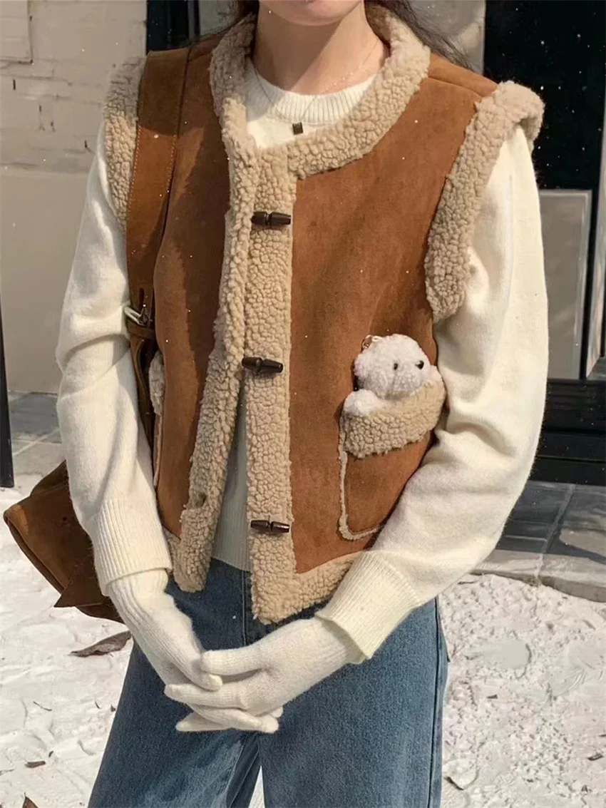 Alien Kitty Winter Lamb Wool Jackets Vest Vintage New Women 2025 Chic Casual Slim Sweet Gentle All Match Daily Office Lady