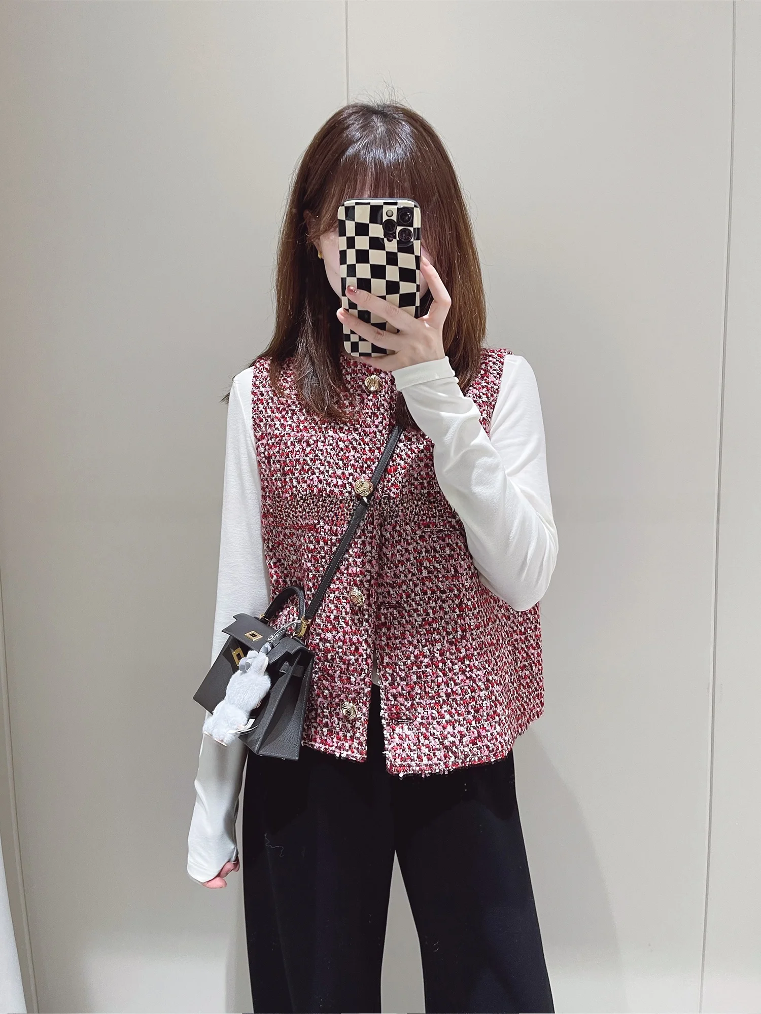 

Cisas, новогодняя атмосфера, золотая пуговица, твидовый жилет из смеси шерсти, круглый жилет Ne обычной длины, застежка на одной пуговице