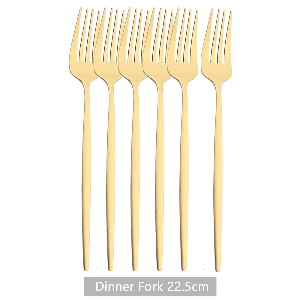 6Pcs Matte Stainless Steel Dinner Fork Set Cutlery Gold Silverware Kitchen Flatware Western Dinnerware Restaurant Table Forks