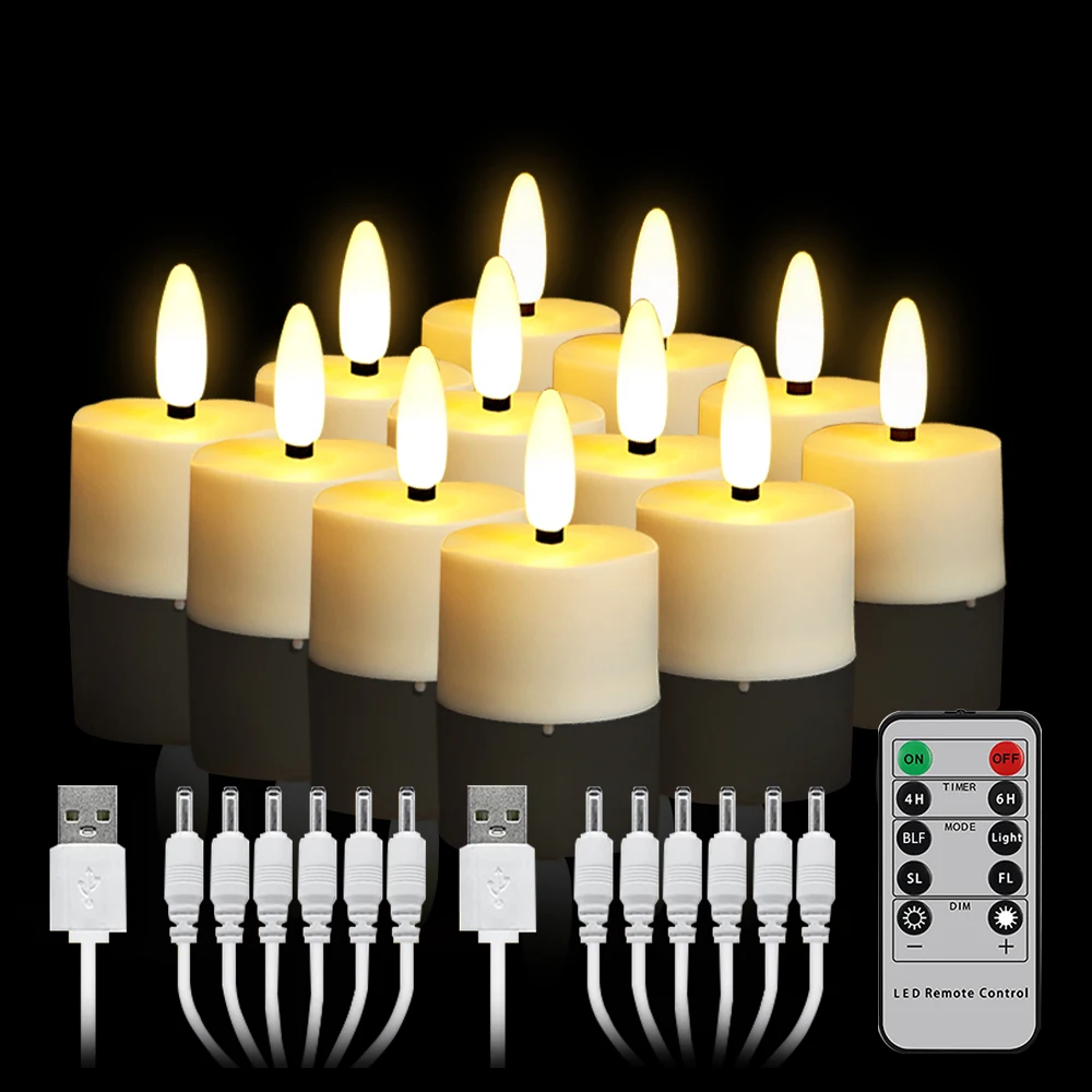 12 PCS Rechargeable Candles Flameless Flicker With Timed Remote Control USB Charging Tea Light Halloween Home Decoration Candle