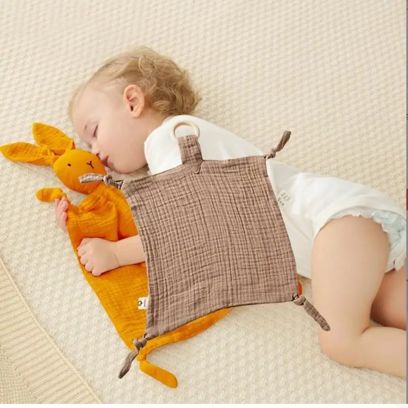 

Y88D Baby Appease Soothing Towel Infant Cotton Nursing Blanket Toddler Newborns Soft Soothing Blanket with Teether