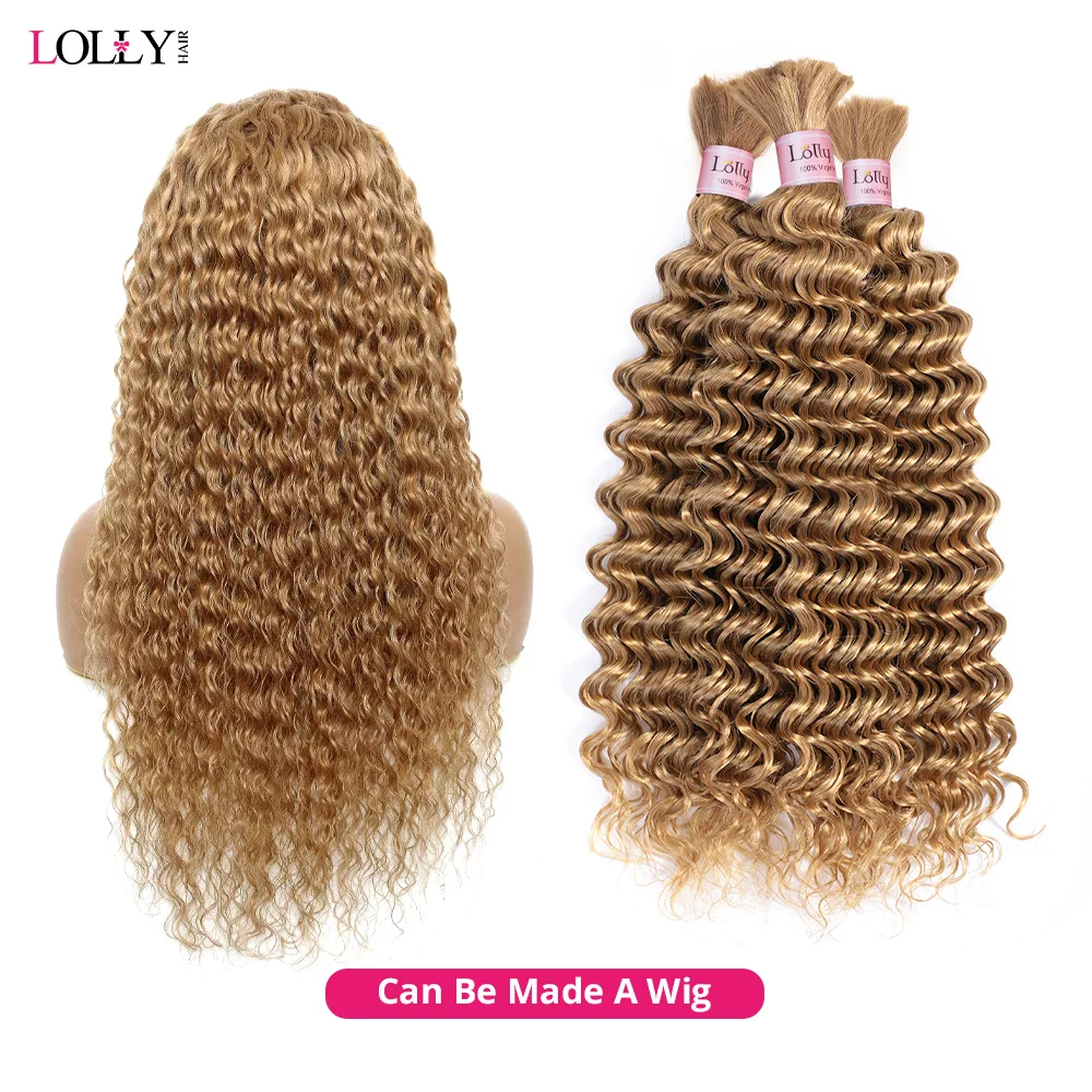 #27 Honey Blonde Bulk Human Hair For Braiding Deep Wave Human Hair Bundles No Weft Bundles For Women Hair Extensions