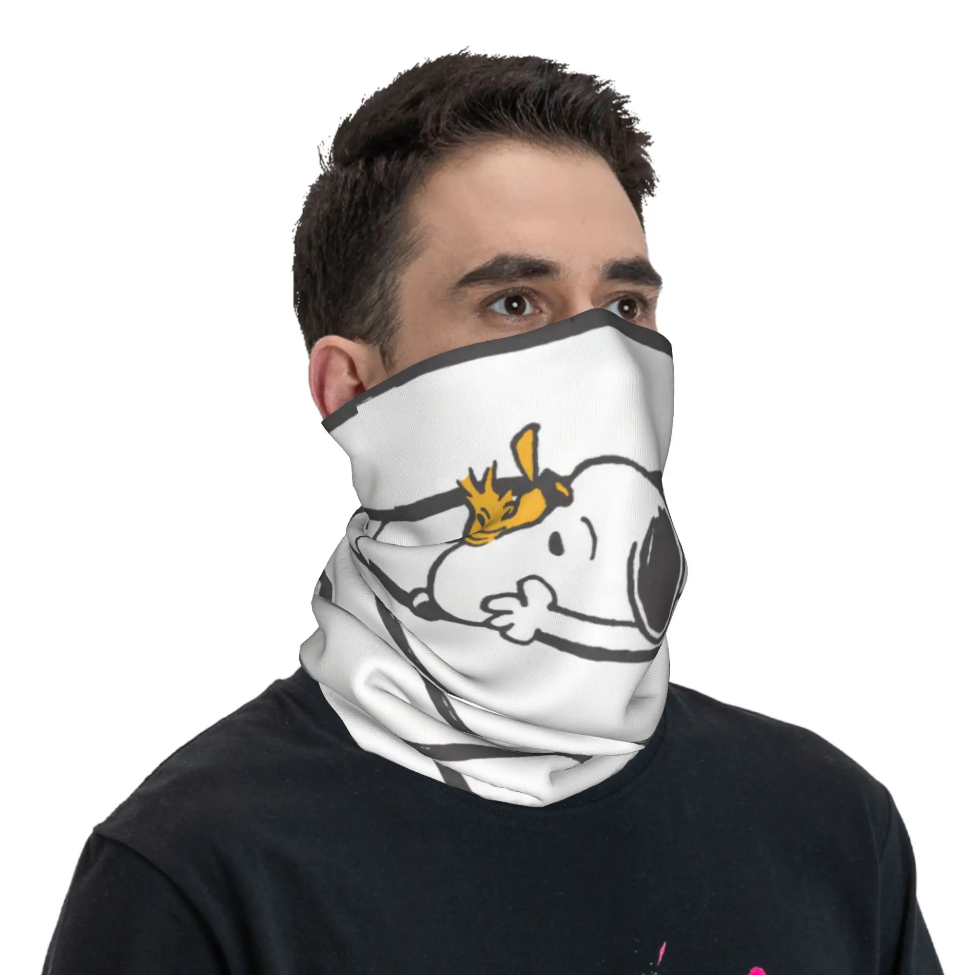 S-Snoopys & Woodstock Smile Giggle Laugh Bandana Neck Gaiter for Ski Hunting Wrap Scarf Cartoon Comic Dog Balaclava Warmer