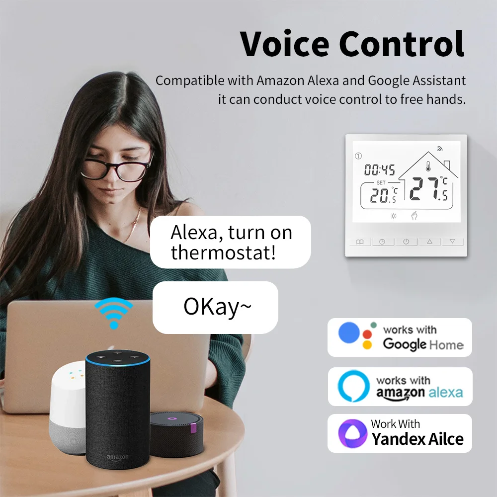 Tuya-インテリジェントwifiサーモスタット,電気床暖房,水およびガスタンク,デジタル温度コントローラー,alexa,GoogleHomeで動作