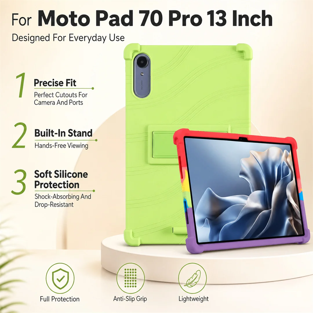 Kids Friendly Silicone Drop Tablet Case For Motoroloa Moto Pad 70 Pro 13 Inch Resistant Precise Built‑In Stand Kickstand