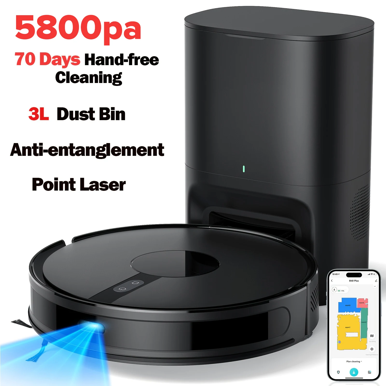 Image of Lubluelu B40 Plus Saug- und Wischroboter 5800Pa Saugkraft Selbstentleerend 3-in-1-Reinigungslösung für Tierhaare, Teppiche und Hartböden mit Selbstaufladefunktion