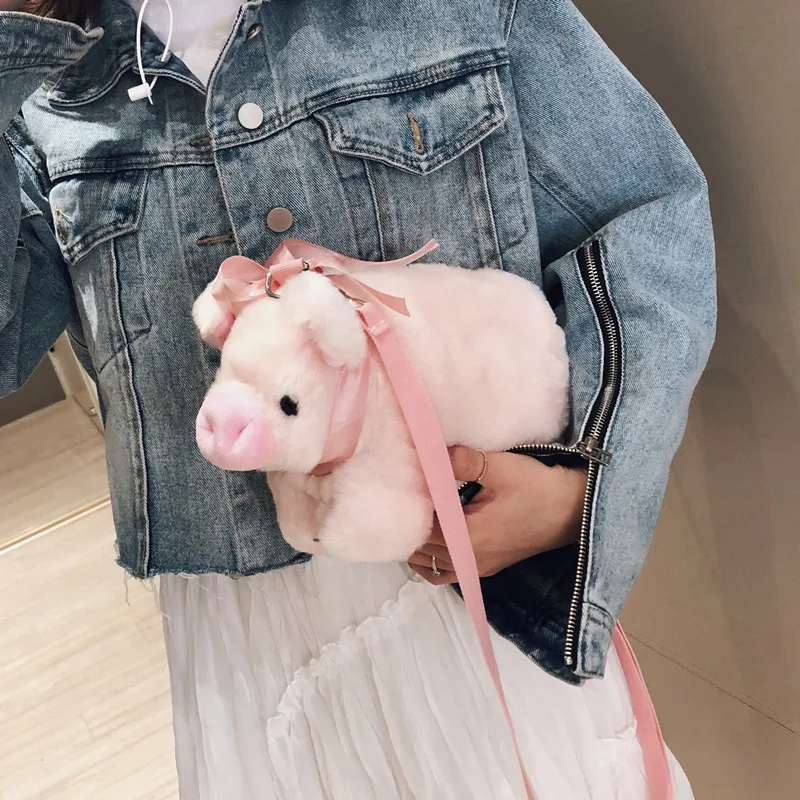 Cartoon Pig Plush Stuffed Shoulder Bag Korean Version Sweet Cute Pink Pig Fashion Plush Crossbody Bag Children Birthday Gifts