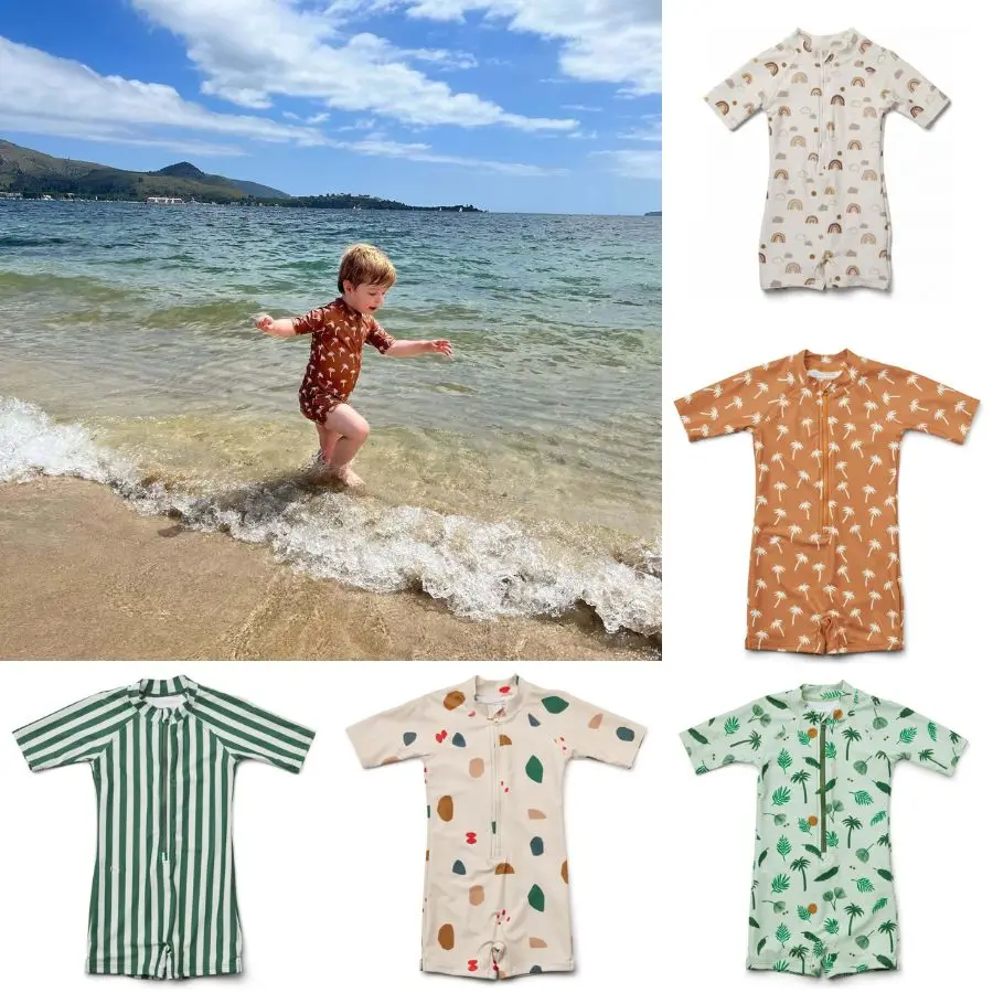 

One-piece Style Swimwear for Kids Boy Girl Cute European Ocean Car Rainbow Stripr Baby Swimsuit Travel Beach Summer Clothes