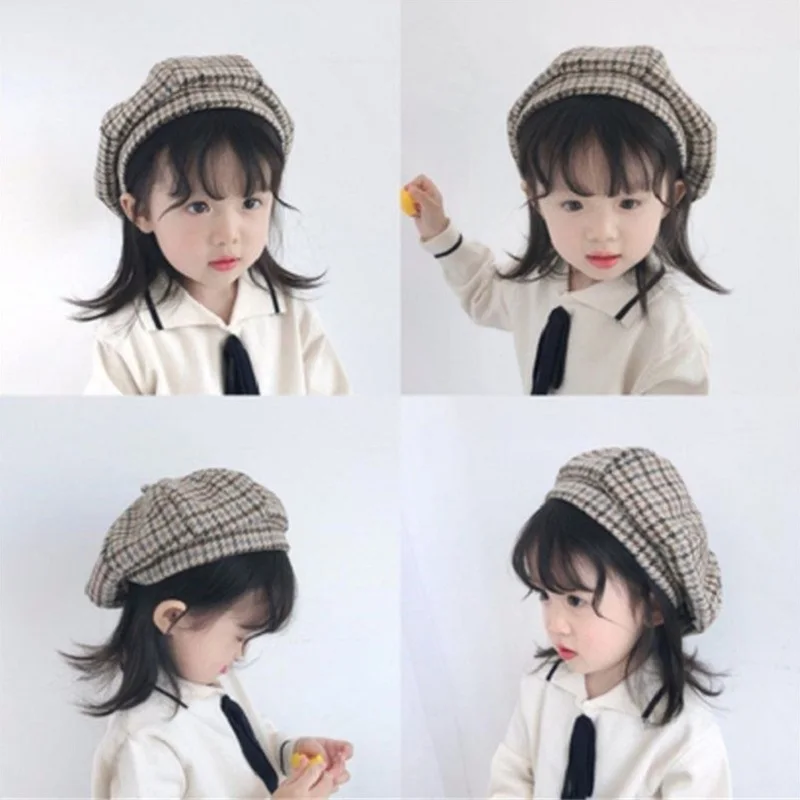 PU leather Simple Children Beret Elegant Girls Female Hats Vintage Octagonal Casual Boina Autumn Cap 4-11Year Old