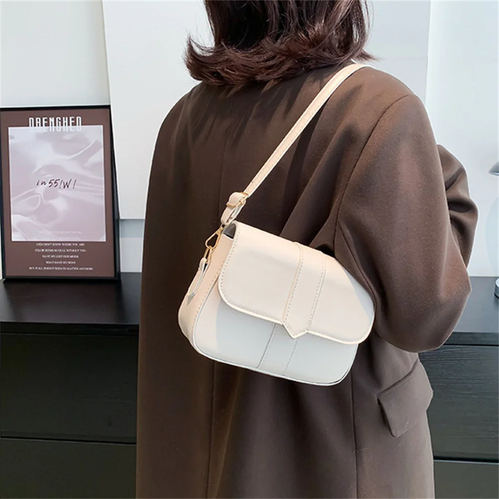 Women PU Leather Crossbody Bag Simple Solid Color Flap Handbags Fashion Shoulder Bag