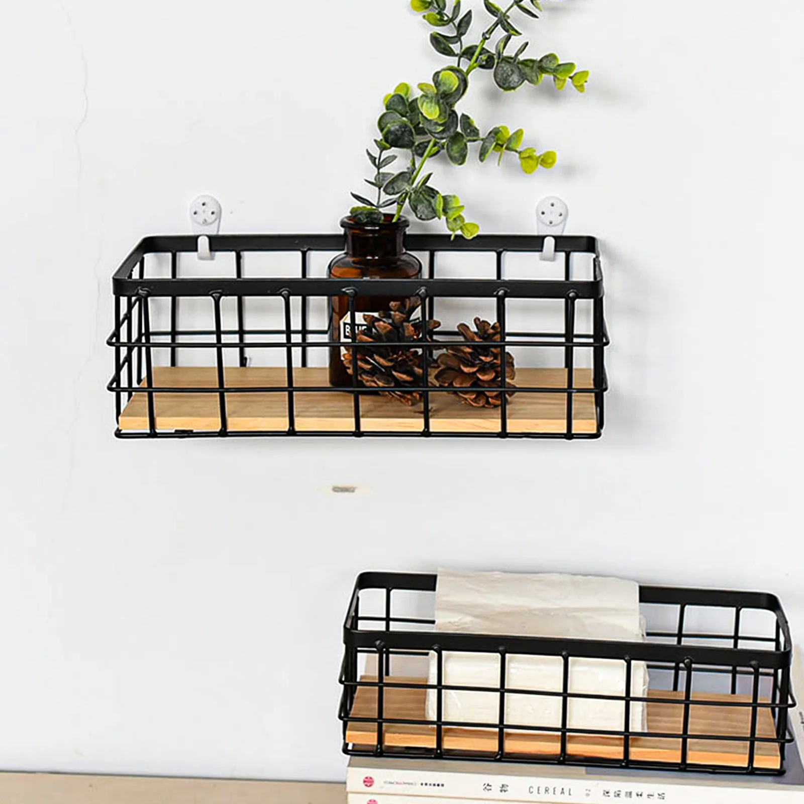 

Creative Iron Hanging Basket Black Wall Mounted Storage Rack for Sundries 1Set Storage Basket Desktop Sundries Organizer