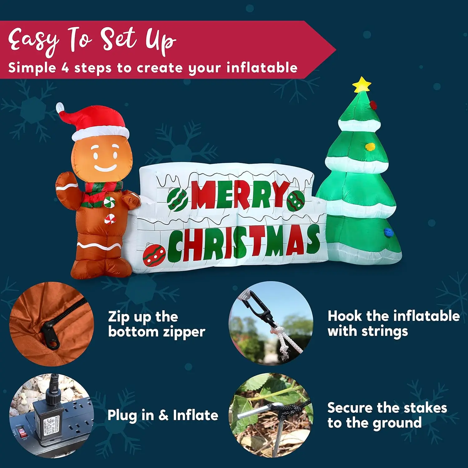 JOYFY 10 FT Christmas Inflatable Gingerbread Man & Christmas Tree Holiday Inflatable Outdoor Decoration  for Xmas Party Gift