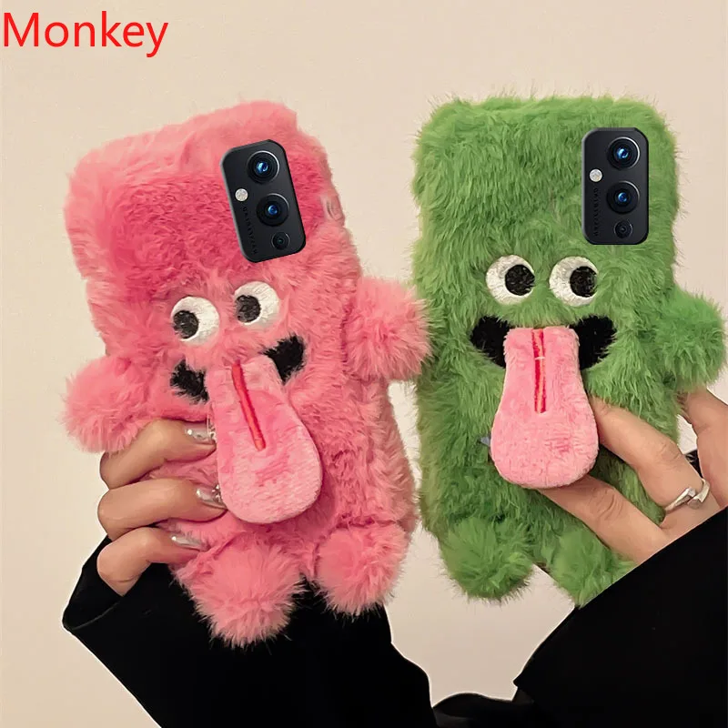 Cartoon Funny Tongue Out Case For Oneplus 8T 7T 6T 5T 3T 11 10 9 8 7 6 5 Nord N20 N100 3 2 Warm Plush Soft Fluffy Silicone Cover