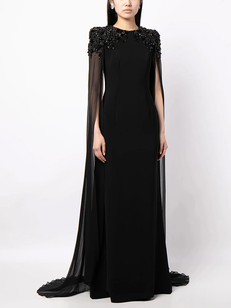 HIGH STREET Neueste Mode 2026 Party-Kleid Damen Langarm-Maxikleid mit Diamanten und Perlen