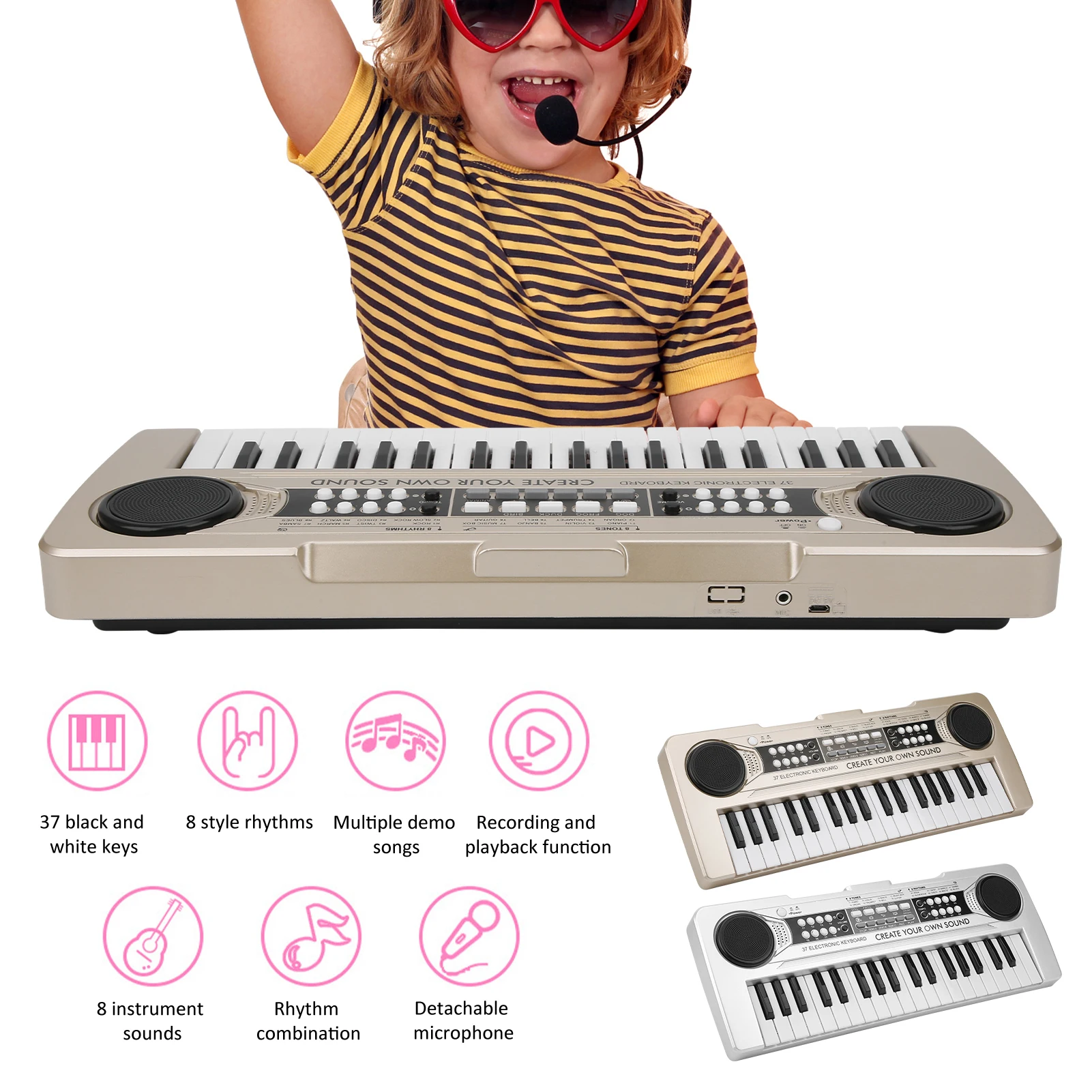 Children Electronic Keyboard Electronic Keyboard 37 Piano Keys Children Toys Musical Instrument with Microphone Musical Keyboard