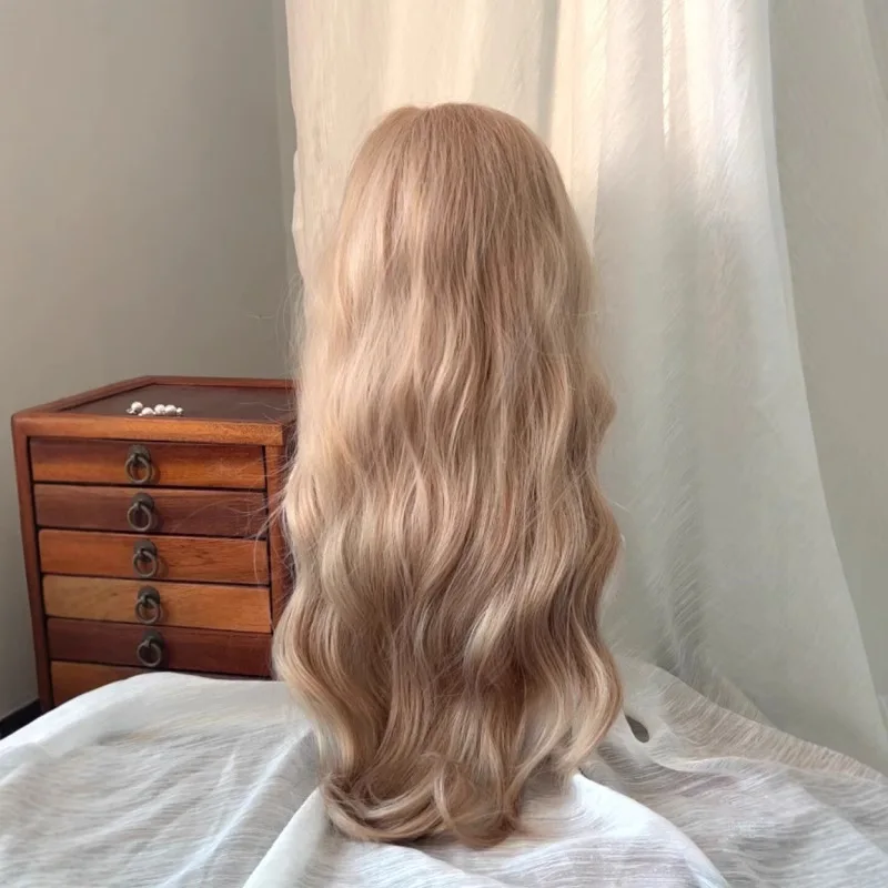 Light Golden Blonde Long Curly Wig with Natural Middle Part|Loose Wave Heat-Resistant Synthetic Hair for Daily Wear,Party&Cospla