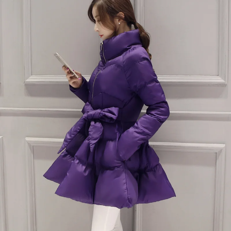 

2025 Korean Style Princess Puffy Skirt Cotton Coat for Women Winter Thickened Mid Length A Line Cape Waist Cotton Padded Jacket
