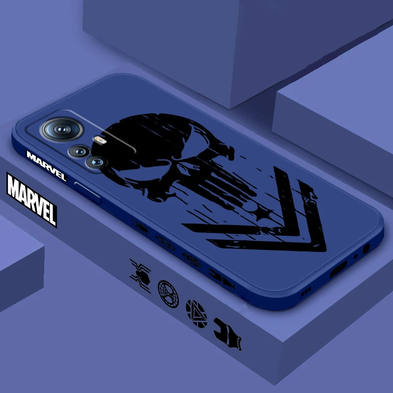 Luxury Marvel Punisher Logo Liquid Left Rope For Xiaomi Mi 14 13T 13 12T 12 11T 11i 11 A3 10T 10 9 Pro Lite Ultra 5G Soft