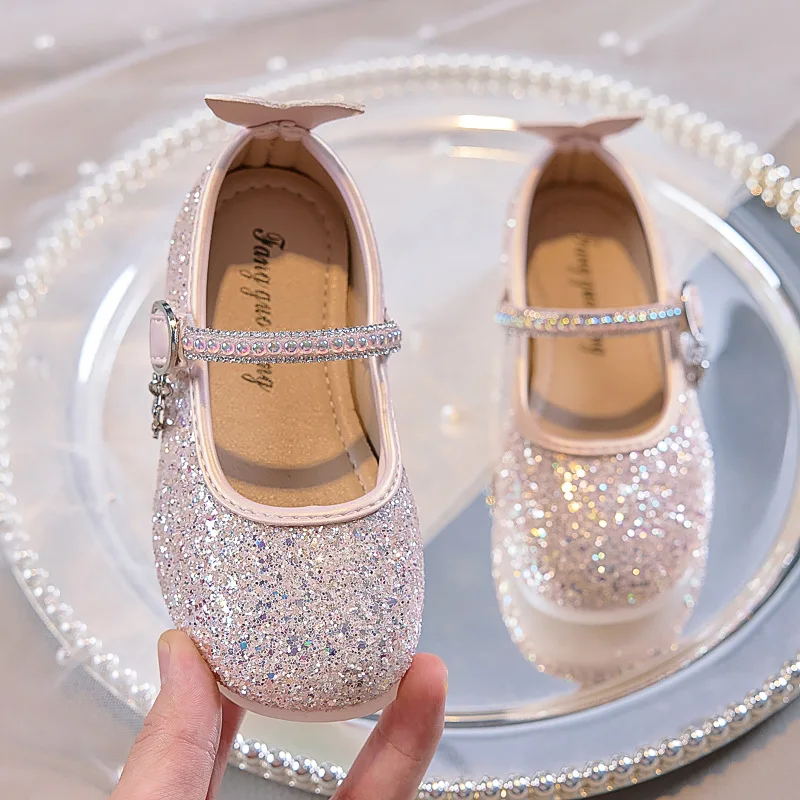 

Autumn Children's Shoes with Heels Fashion Wedding Party Kids Leather Shoe Breathable Non-slip Glitter Princess Shoes for Girls
