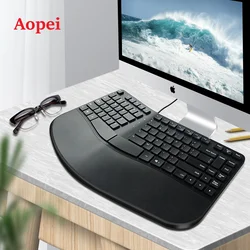 AOPEI Ergonomic Split Keyboard with Wrist Rest Design, Wired USB Ergonomic Keyboard for Windows Mac Android