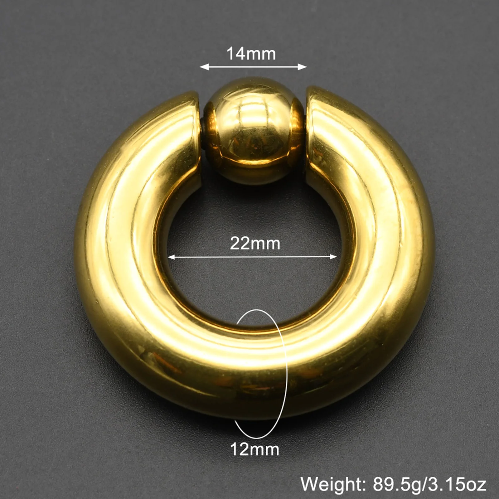 Large Gauge Surgical Steel Septum Piercing Nose Ring, Captive Bead