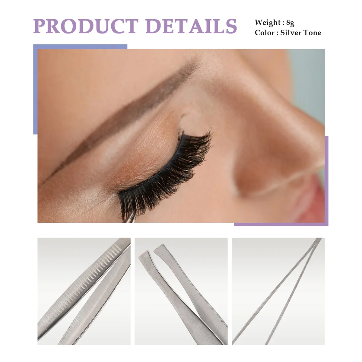 B64CSilver Tone Slanted Flat Tip Metal Hair Eyebrow Tweezer Cosmetic Tool for Lady