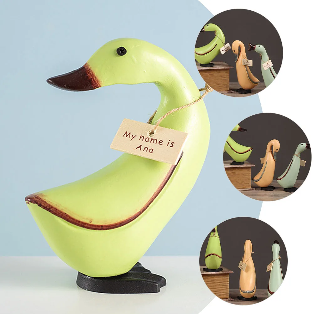 

Wooden Duck Ornaments Craft Figurine Animal Sculpture Carved Statue Living Room Decoration