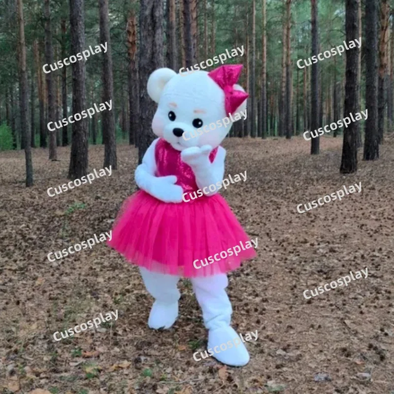 Christmas Red Dress White Teddy Bear Mascot Costume Character Amusement Parkfunfair Animation Fancy Dress Halloween Party