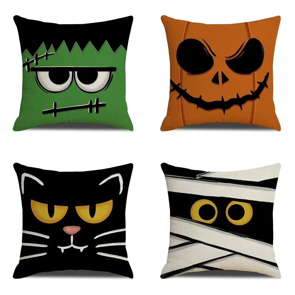 Juste de coussin de visage centralisée d\'expression drôle, décorations de fête de vacances d\'Halloween, adaptée à la maison, salon, canapé,