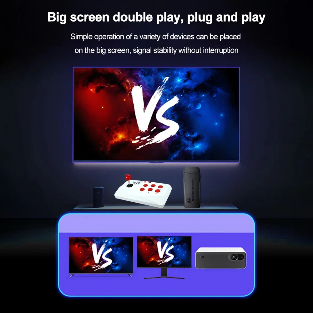 M8-X6 Video Wireless Game Console 4K TV Game Stick with Double Arcade Joystick 40000+ Games 32/64/128GB For MAME Sega PS1 Atari