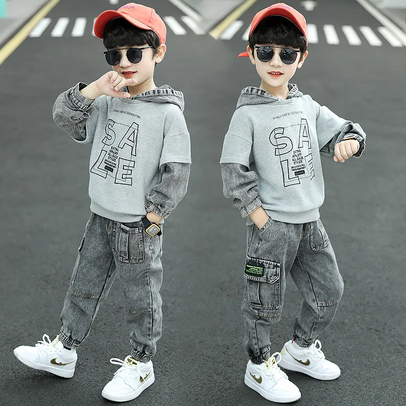 Boys Autumn Suit 2024 New Korean Version Fashion Pullover Spring Children\'s Two-Piece Top + Pants